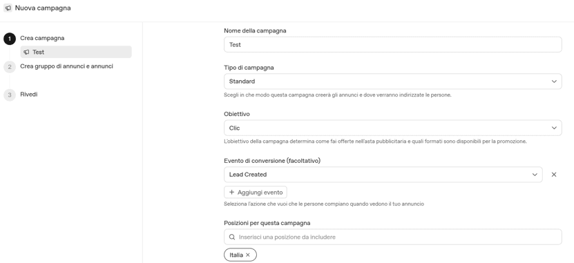 Esempio vista OpenAI Ads Manager